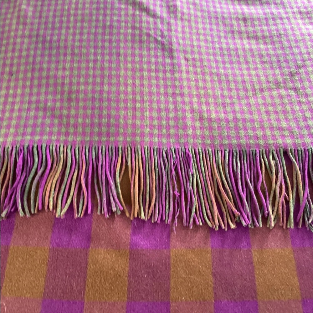 Vintage Double Face wool Plaid Checkered Throw Blanket Thick 58”x66”